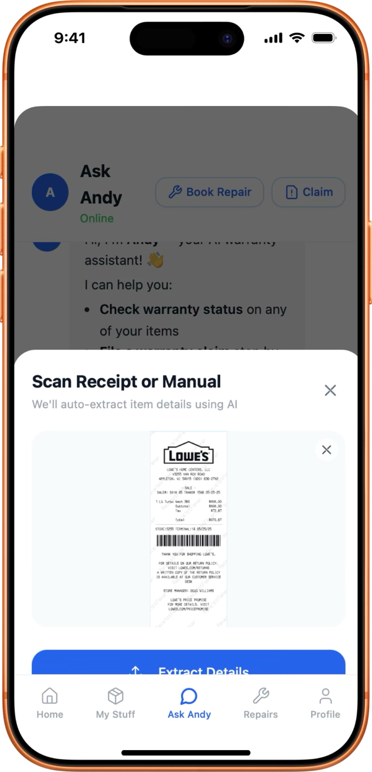 OwnWise scan receipt
